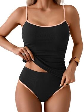 Eomenie Women's Tankini Swimsuits Two Piece Small ribbed & light pink